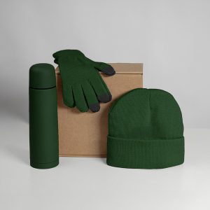 Набор подарочный GET WARM: перчатки, шапка, термос; зеленый Набор подарочный GET WARM: перчатки, шапка, термос; зеленый