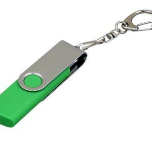 USB 2.0- флешка на 32 Гб с поворотным механизмом и дополнительным разъемом Micro USB