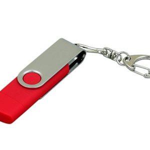 USB 2.0- флешка на 32 Гб с поворотным механизмом и дополнительным разъемом Micro USB