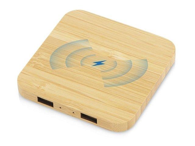 USB-хаб с беспроводной зарядкой из бамбука «Plato», 5 Вт USB-хаб с беспроводной зарядкой из бамбука «Plato», 5 Вт