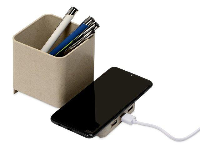 Настольный органайзер Cubic с функциями USB-хаба и беспроводной зарядки Настольный органайзер Cubic с функциями USB-хаба и беспроводной зарядки