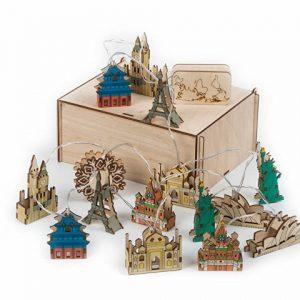 Ёлочная гирлянда с лампами в подарочной коробке «Достопримечательности мира»