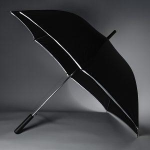 Зонт-трость “Reflect”, механический,эпонж, чёрный со светоотражающей окантовкой в чехле с ручкой