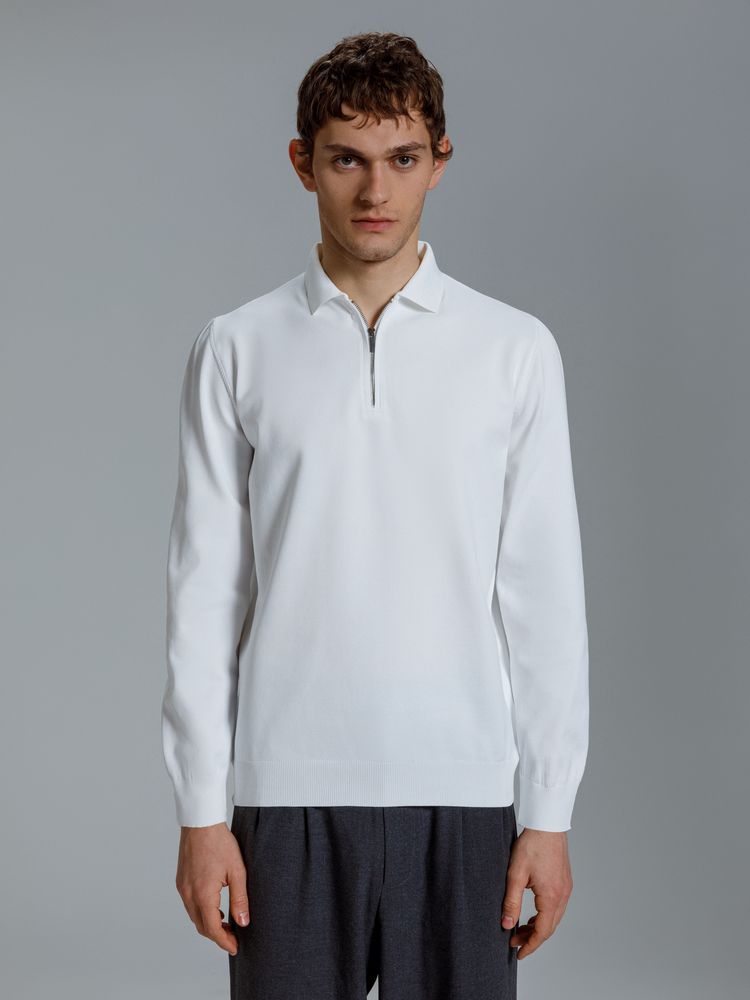 Рубашка поло мужская с длинным рукавом Terrazzo, белая Рубашка поло мужская с длинным рукавом Terrazzo, белая