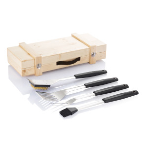 Набор для барбекю в деревянном чемодане, 4 предмета