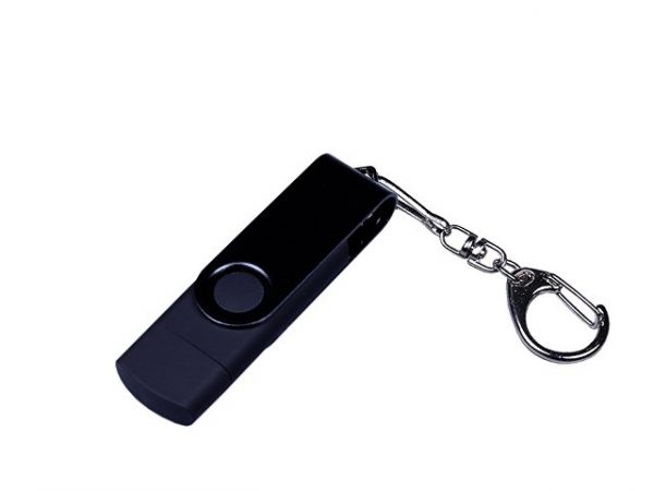 USB 3.0/micro USB/Type-C – флешка на 32 Гб 3-в-1 с поворотным механизмом