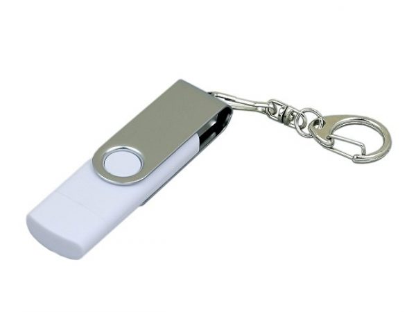 USB 2.0- флешка на 32 Гб с поворотным механизмом и дополнительным разъемом Micro USB