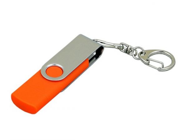 USB 2.0- флешка на 32 Гб с поворотным механизмом и дополнительным разъемом Micro USB