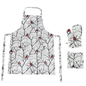 Подарочный набор для кухни  “Снегири”,хлопок 100%, передник и прихватки