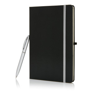 Блокнот формата A5 и ручка в подарочной коробке, серебряный